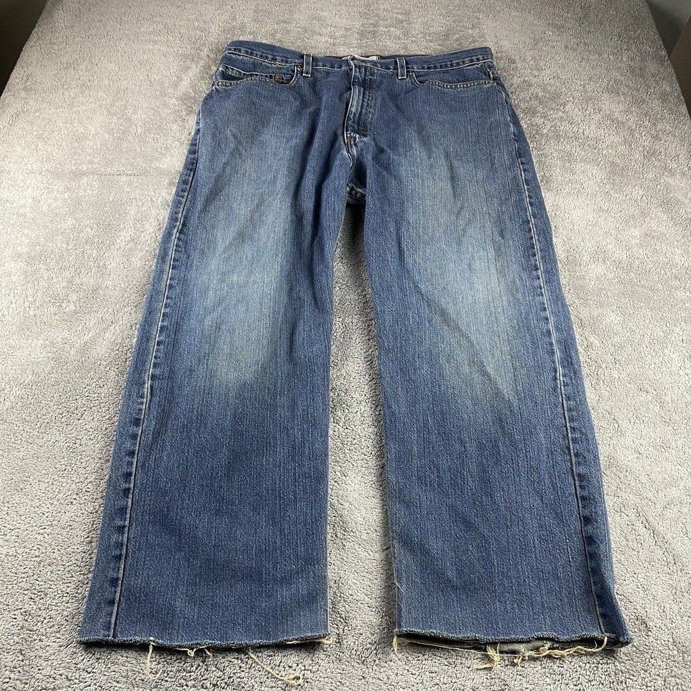 Levis Signature Loose Straight Jeans Mens 38x27 Blueโ High Rise Raw Hem